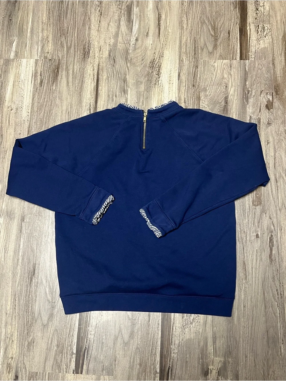 J.Crew Navy Cotton Woven Ruffleneck Zip Pullover Sweatshirt Size L